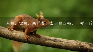 人参,党参,西洋参,太子参4根,1样1斤4样1共 人参,党参,西洋参,太子参4根,1样1斤4样1共